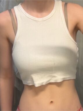 Sleeveless White Ribbed Crop Tank Top